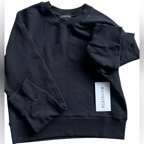 NWT Athleta Retroplush Revive Crewneck Sweatshirt Black Size XS - Picture 3 of 10